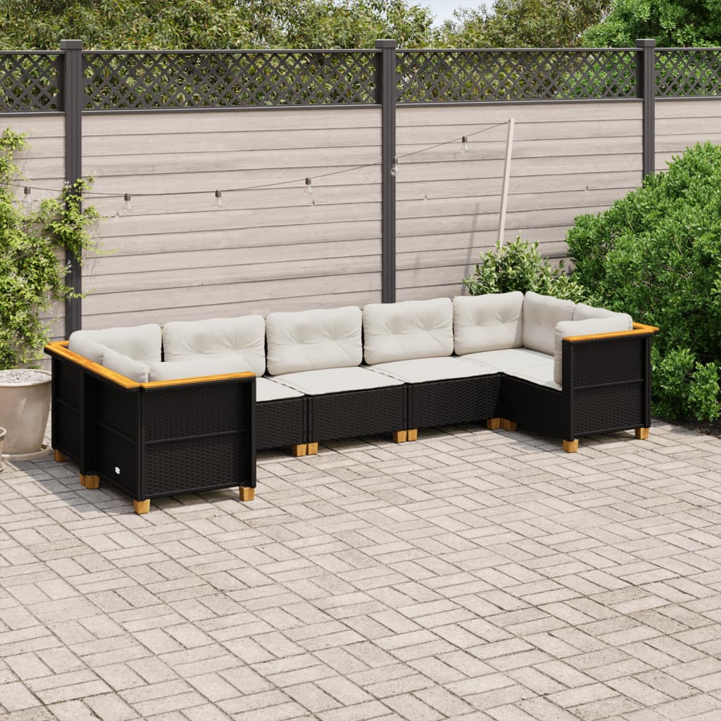 vidaXL 7-tlg. Garten-Sofagarnitur mit Kissen Schwarz Poly Rattan