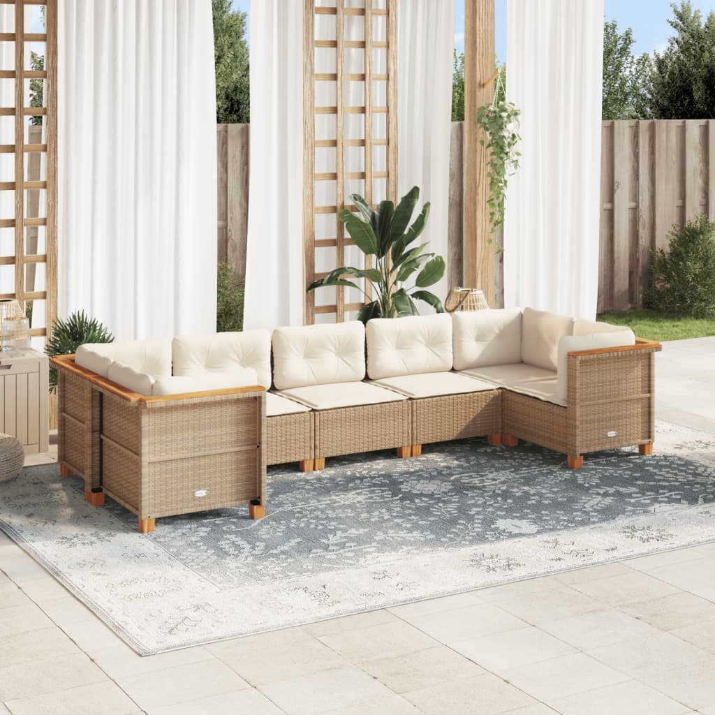 vidaXL 7-tlg. Garten-Sofagarnitur mit Kissen Beige Poly Rattan