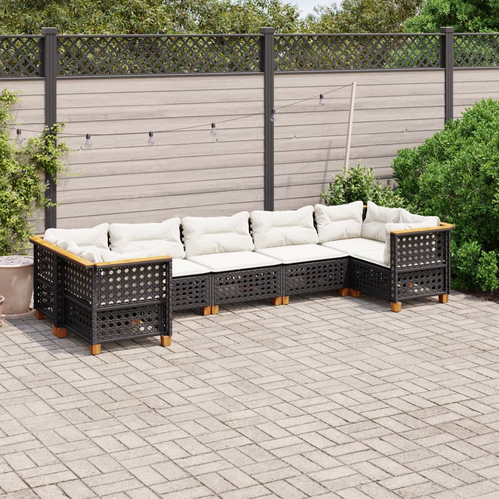 vidaXL 7-tlg. Garten-Sofagarnitur mit Kissen Schwarz Poly Rattan