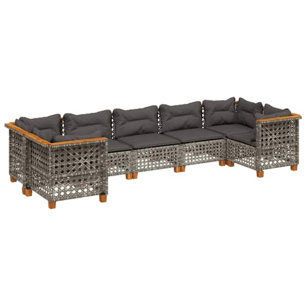 vidaXL 7-osaline aiadiivani komplekt patjadega, hall, pol&uuml;rotang