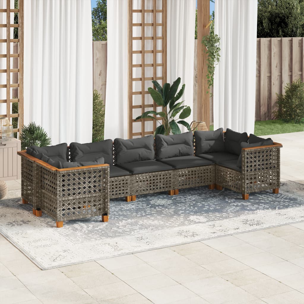 vidaXL 7-tlg. Garten-Sofagarnitur mit Kissen Grau Poly Rattan