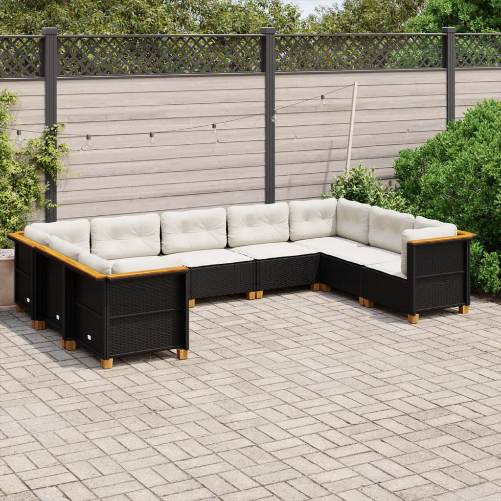 vidaXL 9-tlg. Garten-Sofagarnitur mit Kissen Schwarz Poly Rattan