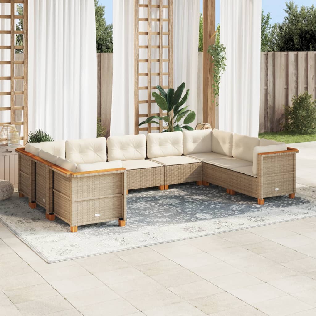 vidaXL 9-tlg. Garten-Sofagarnitur mit Kissen Beige Poly Rattan