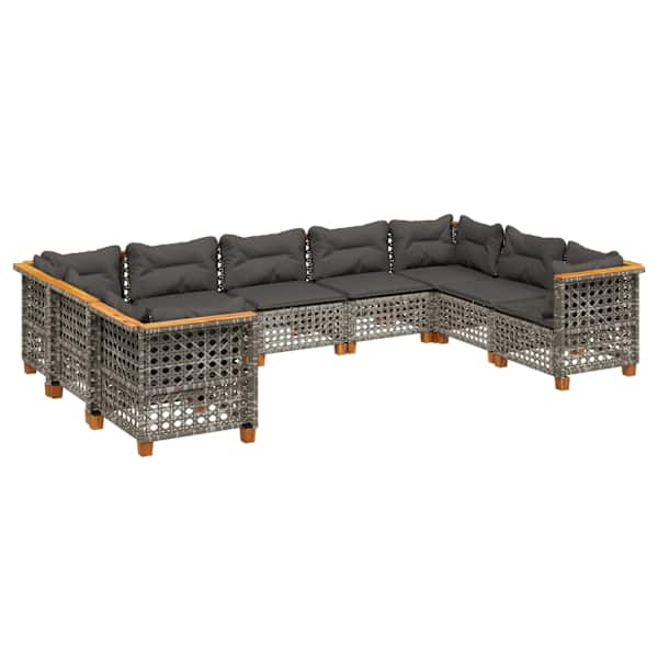 vidaXL 9-osaline aiadiivani komplekt patjadega, hall, pol&uuml;rotang