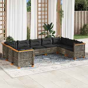 Vrtna sedežna garnitura 9-delna z blazinami siv poli ratan