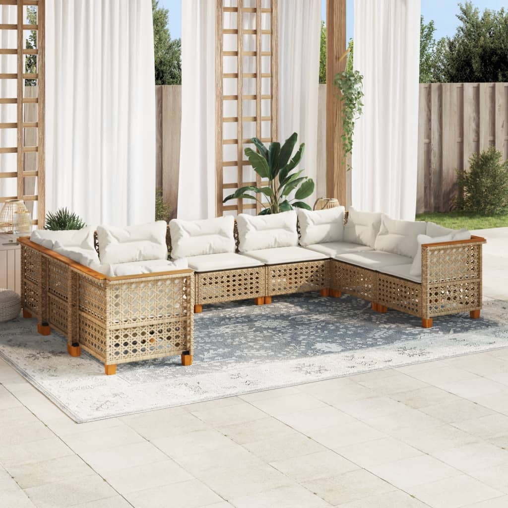 vidaXL 9-tlg. Garten-Sofagarnitur mit Kissen Beige Poly Rattan