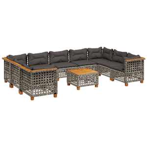 vidaXL 10-osaline aiadiivani komplekt patjadega, hall, pol&uuml;rotang