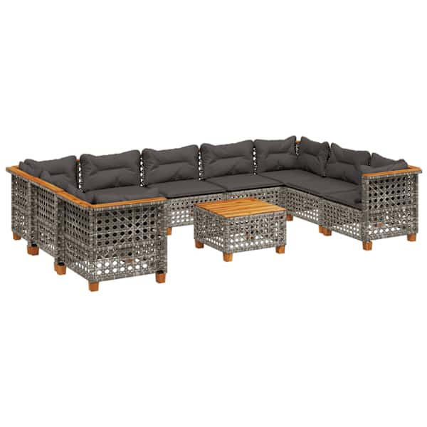 vidaXL 10-osaline aiadiivani komplekt patjadega, hall, pol&uuml;rotang
