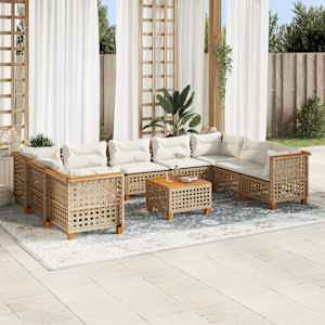 Vrtna sedežna garnitura 10-delna z blazinami bež poli ratan