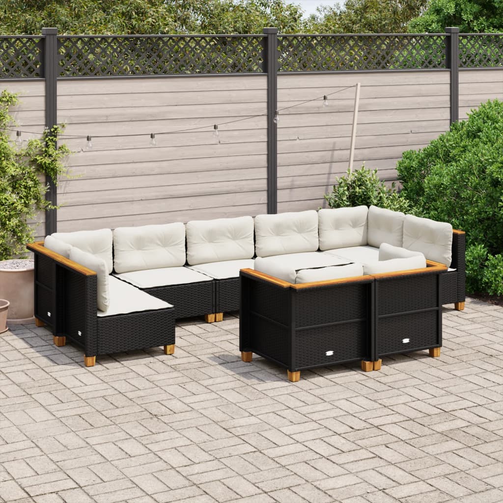 vidaXL 9-tlg. Garten-Sofagarnitur mit Kissen Schwarz Poly Rattan