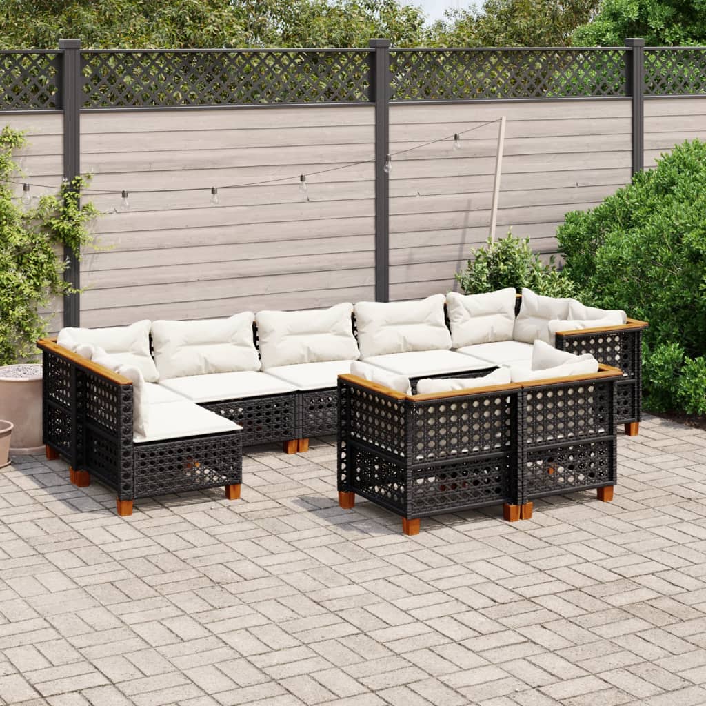 vidaXL 9-tlg. Garten-Sofagarnitur mit Kissen Schwarz Poly Rattan