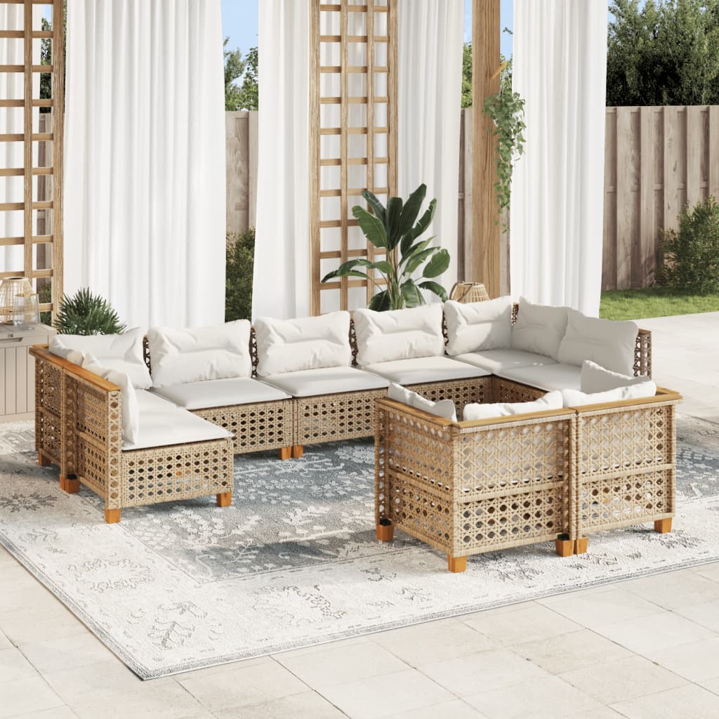 vidaXL 9-tlg. Garten-Sofagarnitur mit Kissen Beige Poly Rattan