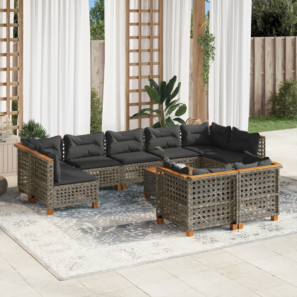 vidaXL 10-tlg. Garten-Sofagarnitur mit Kissen Grau Poly Rattan