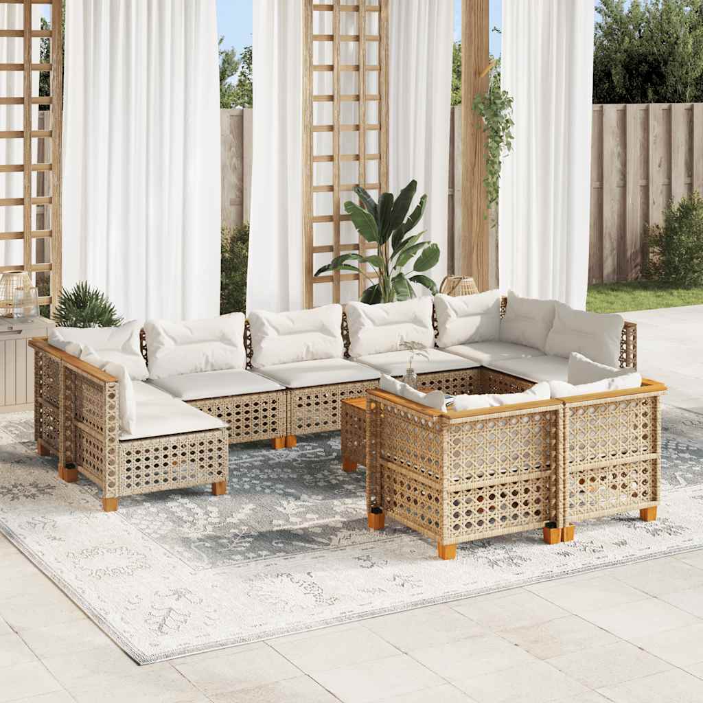 vidaXL Set canapele de grădină cu perne, 10 piese, bej, poliratan