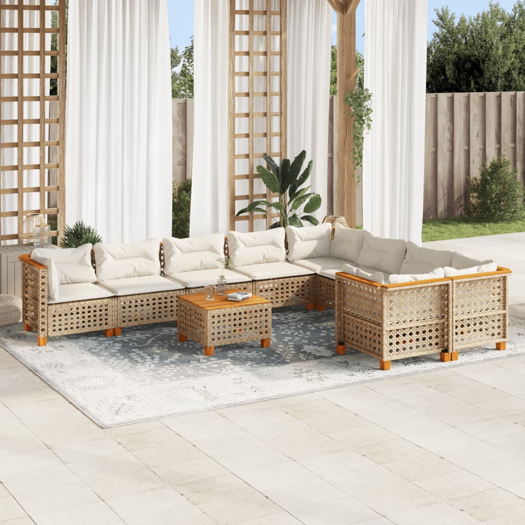 vidaXL 10-tlg. Garten-Sofagarnitur mit Kissen Beige Poly Rattan