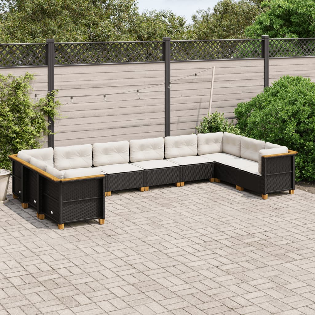 vidaXL 10-tlg. Garten-Sofagarnitur mit Kissen Schwarz Poly Rattan