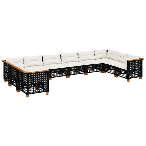 vidaXL 10-osaline aiadiivani komplekt patjadega, must, pol&uuml;rotang