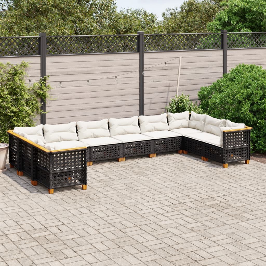 vidaXL 10-tlg. Garten-Sofagarnitur mit Kissen Schwarz Poly Rattan