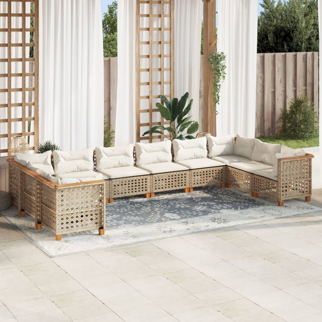 vidaXL 10-tlg. Garten-Sofagarnitur mit Kissen Beige Poly Rattan