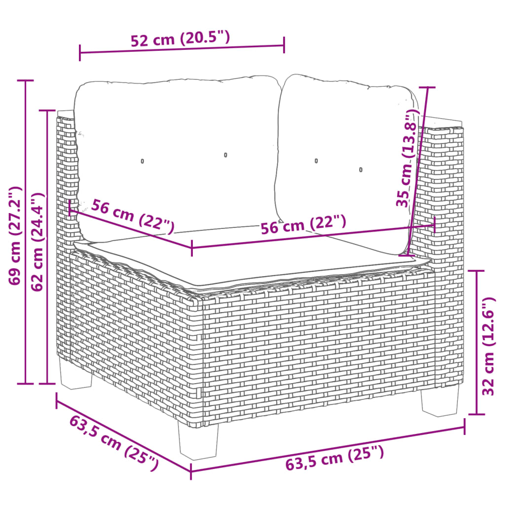 Zestaw wypoczynkowy rattanowy 10-osobowy, czarny, 63,5x63,5x62 cm, kremowe poduszki