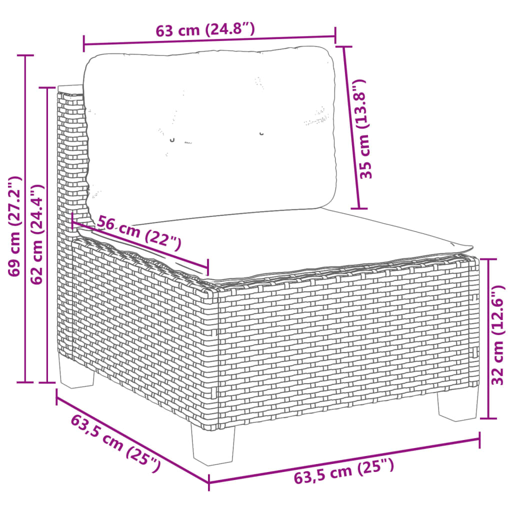 Zestaw wypoczynkowy rattanowy 10-osobowy, czarny, 63,5x63,5x62 cm, kremowe poduszki