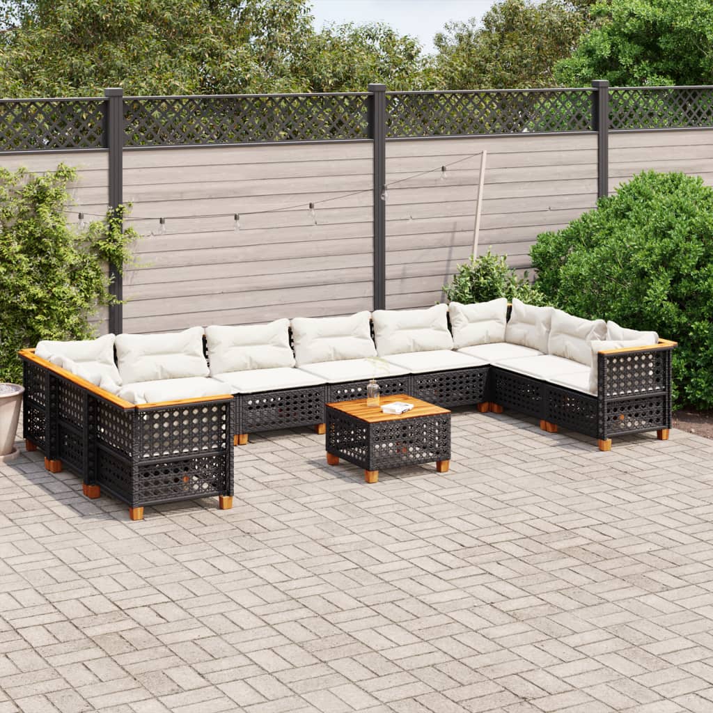 vidaXL 11-tlg. Garten-Sofagarnitur mit Kissen Schwarz Poly Rattan