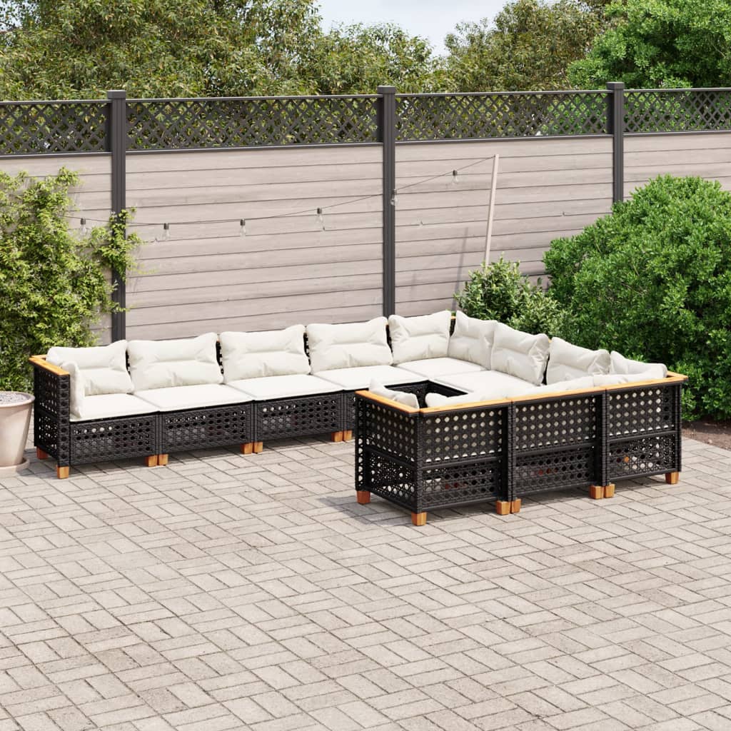 vidaXL 10-tlg. Garten-Sofagarnitur mit Kissen Schwarz Poly Rattan