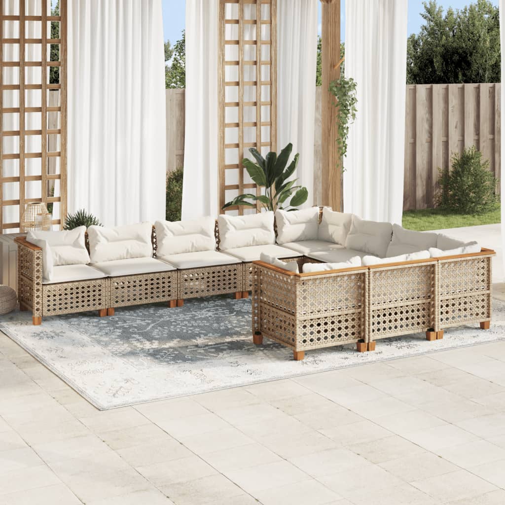 vidaXL 10-tlg. Garten-Sofagarnitur mit Kissen Beige Poly Rattan