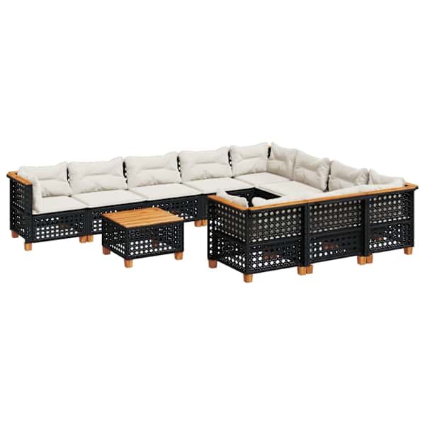 vidaXL 11-osaline aiadiivani komplekt patjadega, must, pol&uuml;rotang