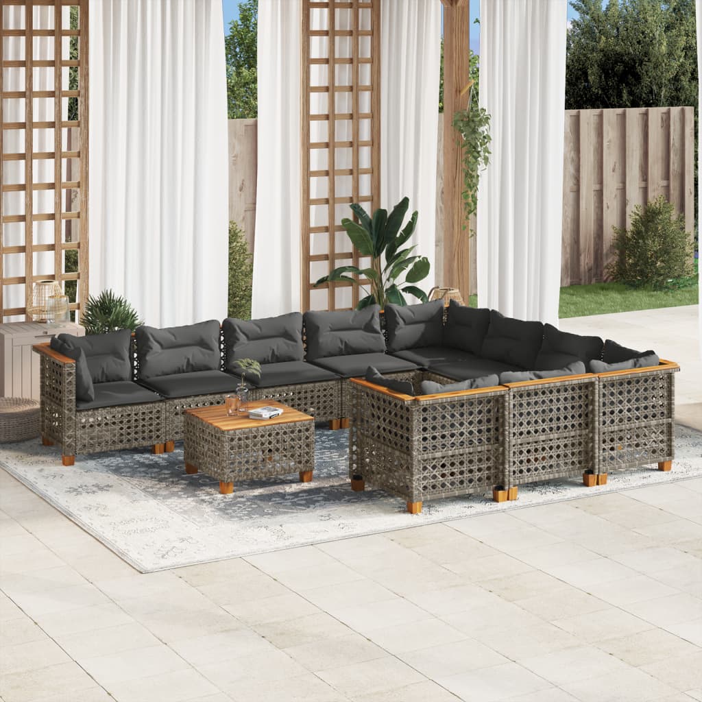 vidaXL 11-tlg. Garten-Sofagarnitur mit Kissen Grau Poly Rattan