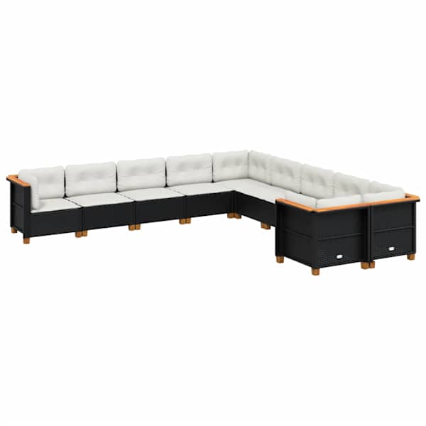 vidaXL 10-osaline aiadiivani komplekt patjadega, must, pol&uuml;rotang