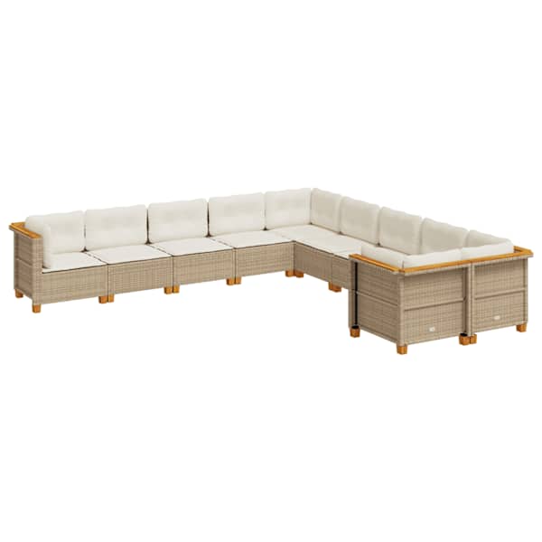 vidaXL 10-osaline aiadiivani komplekt patjadega, beež, pol&uuml;rotang