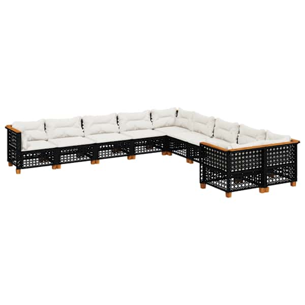 vidaXL 10-osaline aiadiivani komplekt patjadega, must, pol&uuml;rotang