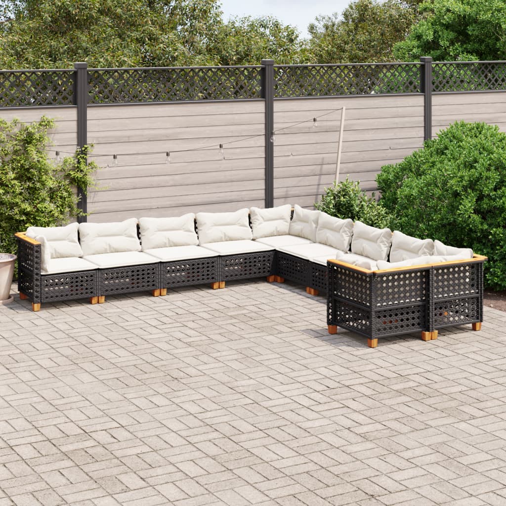 vidaXL 10-tlg. Garten-Sofagarnitur mit Kissen Schwarz Poly Rattan