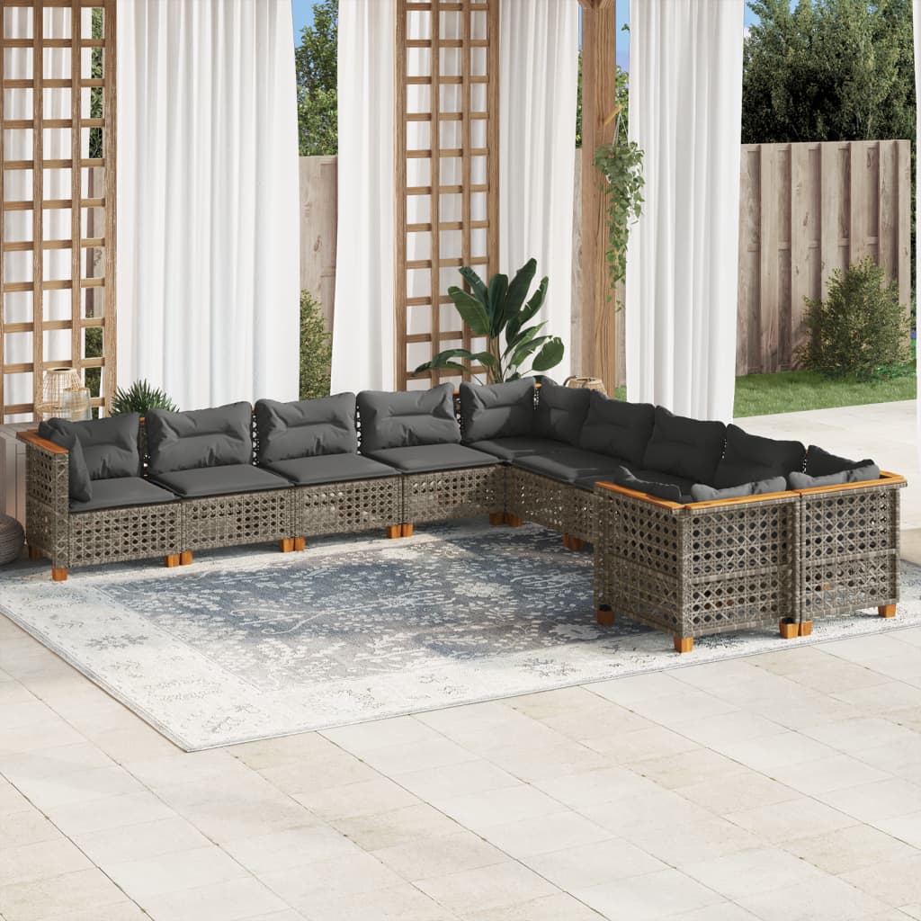 vidaXL 10-tlg. Garten-Sofagarnitur mit Kissen Grau Poly Rattan