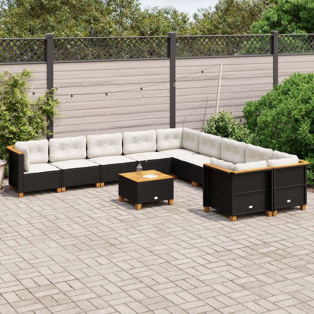 vidaXL Set canapele de grădină cu perne, 11 piese, negru, poliratan