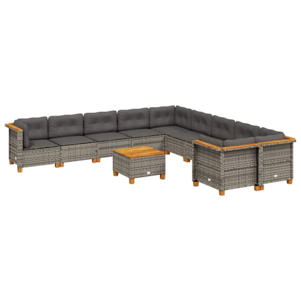 vidaXL 11-osaline aiadiivani komplekt patjadega, hall, pol&uuml;rotang