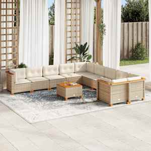 Vrtna sedežna garnitura 11-delna z blazinami bež poli ratan