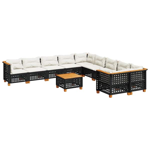 vidaXL 11-osaline aiadiivani komplekt patjadega, must, pol&uuml;rotang