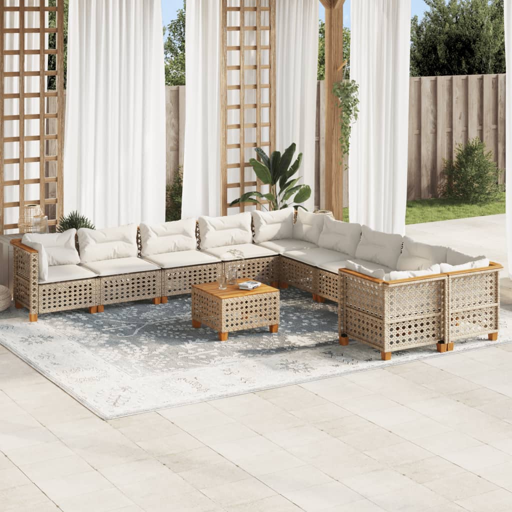 vidaXL 11-tlg. Garten-Sofagarnitur mit Kissen Beige Poly Rattan