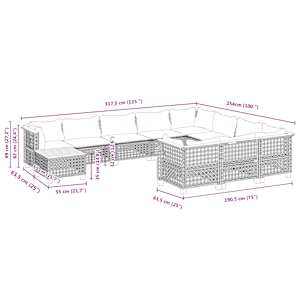 11dílný zahradní sedací souprava s poduškami béžový polyratan - obrázek 8