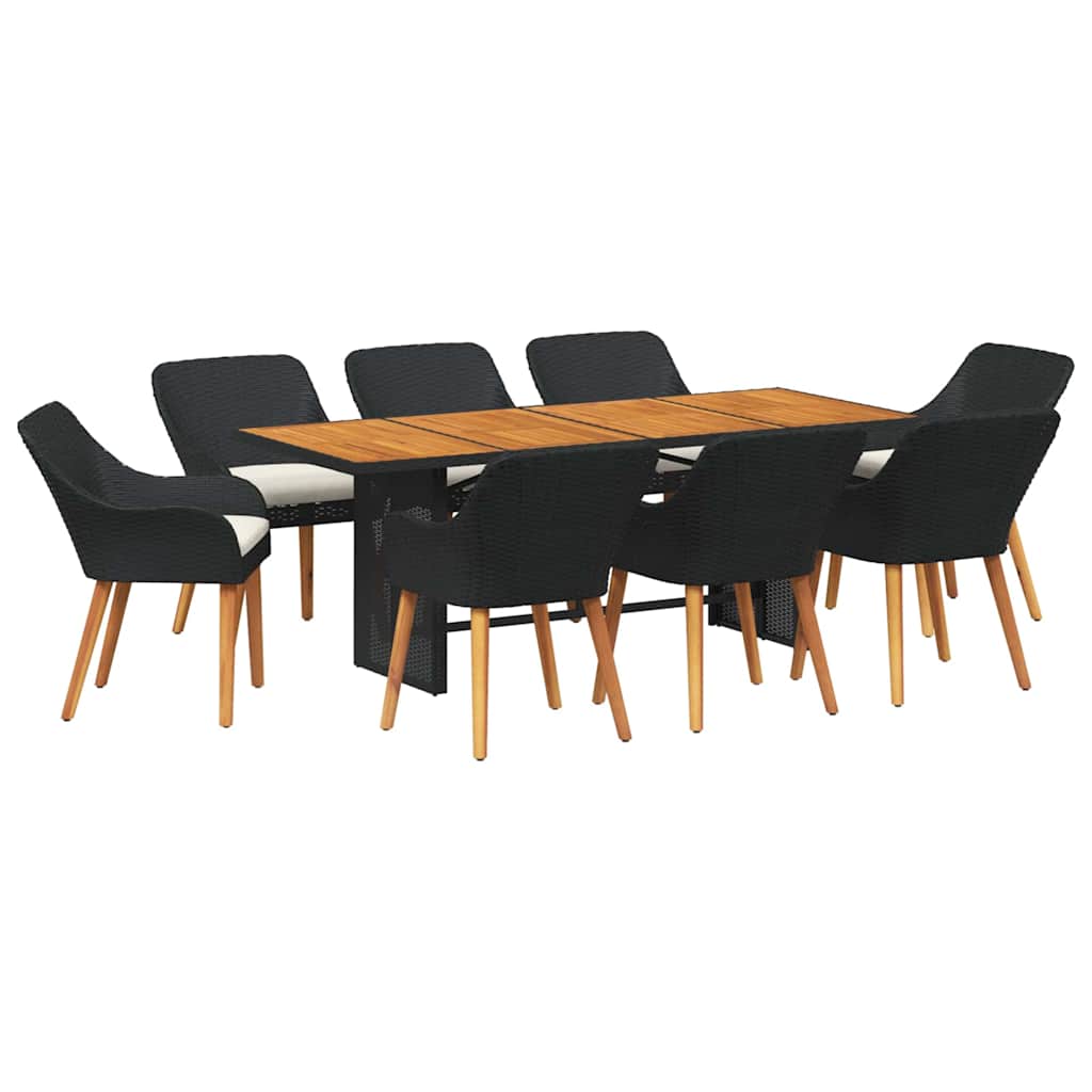 Thumbnail - vidaXL Garten Essgruppe mit Kissen 9 pcs Schwarz und Braun Poly-Rattan