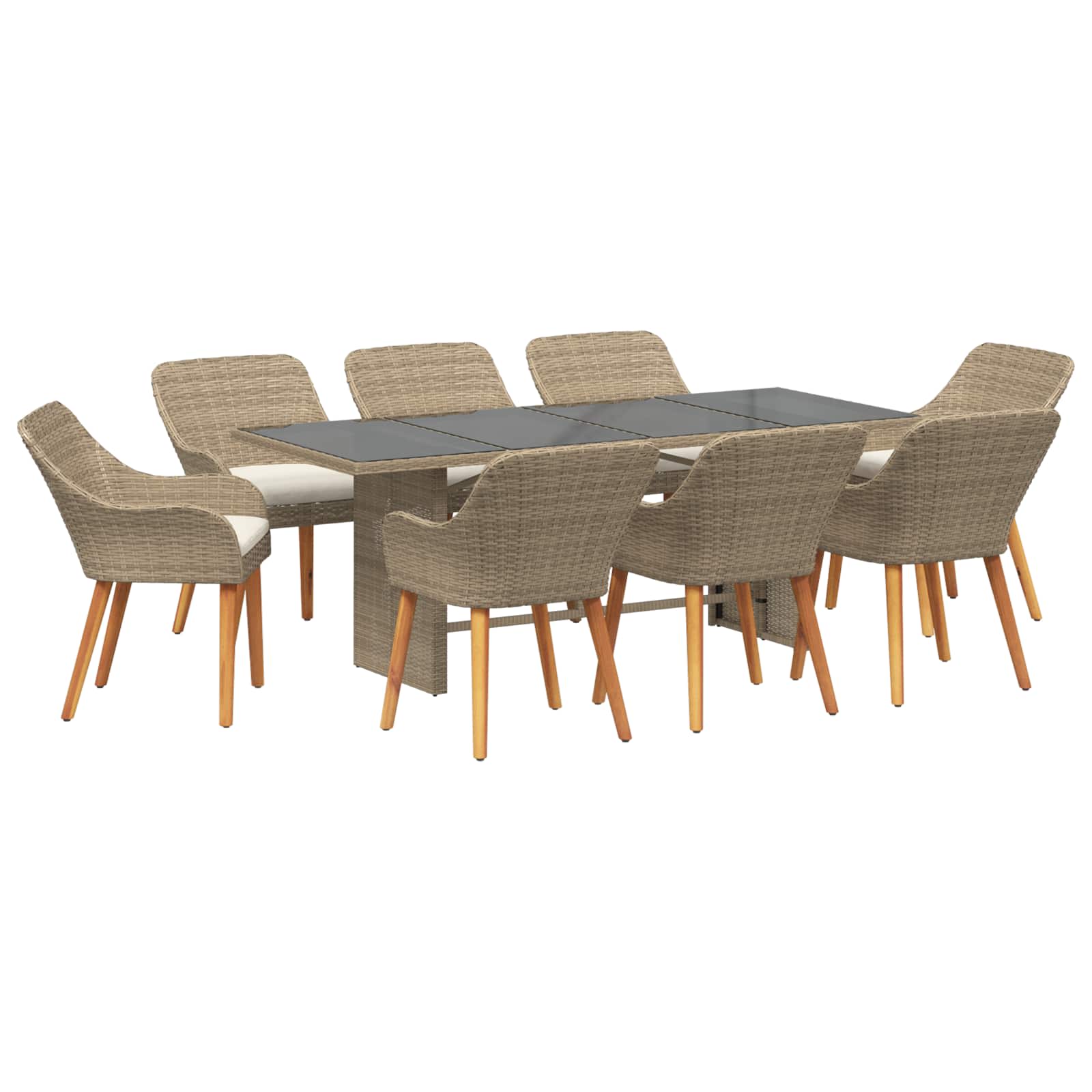 9-delige tuin eetset beige poly rattan