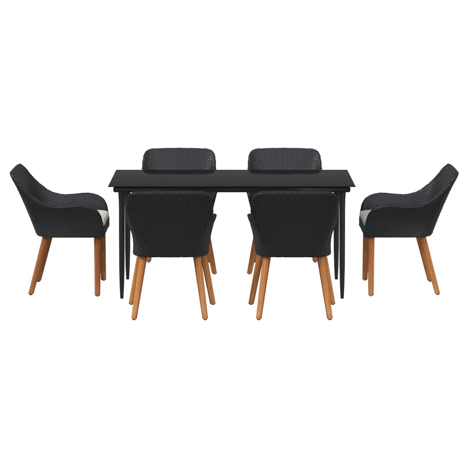 Thumbnail - vidaXL Garten Essgruppe mit Kissen 7 pcs Schwarz Poly-Rattan