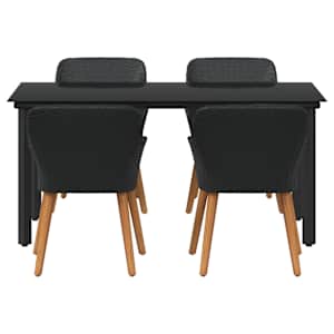 Zahradní jídelní souprava s polštářem 5 pcs Černá polyratan - obrázek 3