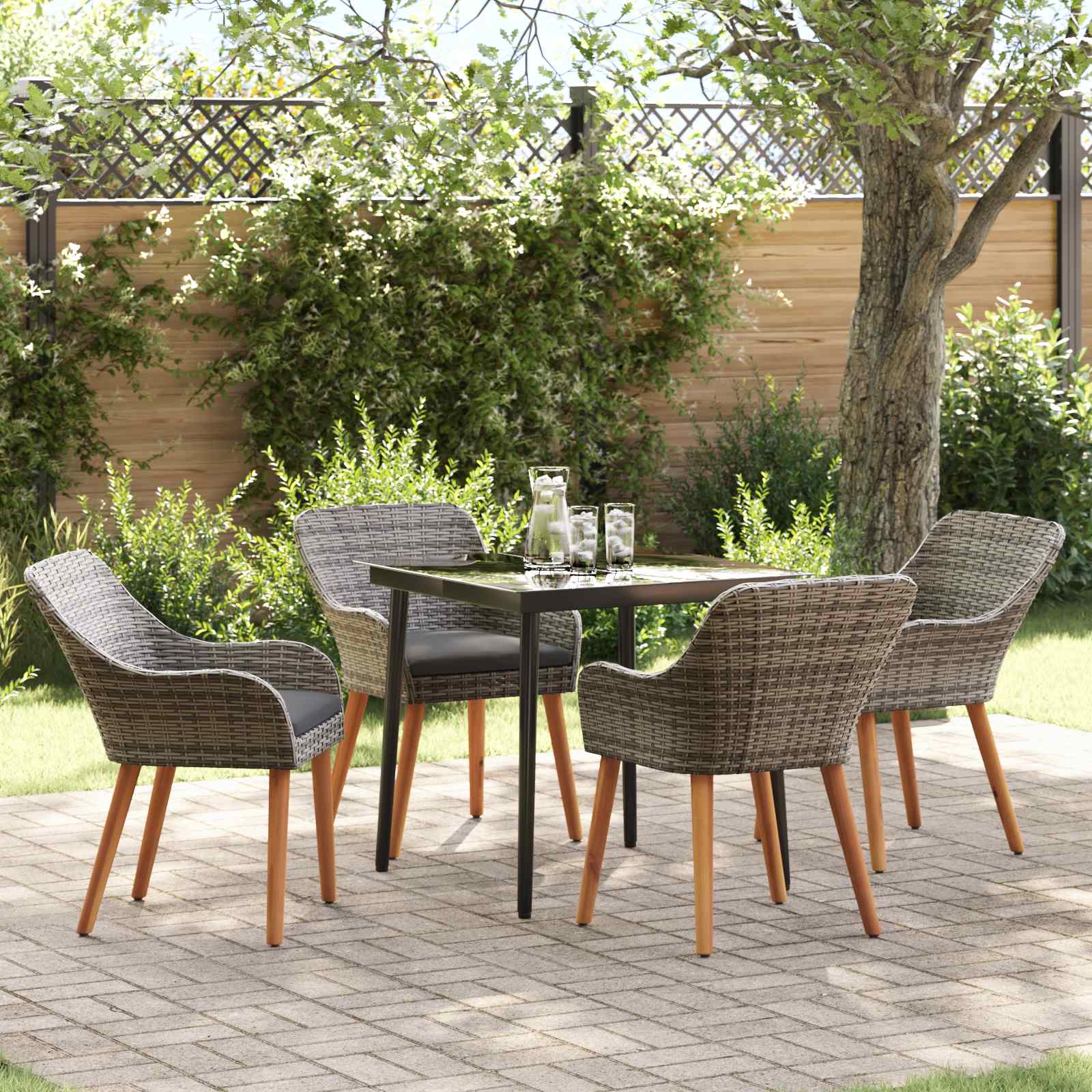 vidaXL Garten Essgruppe mit Kissen 5 pcs Grau Poly-Rattan