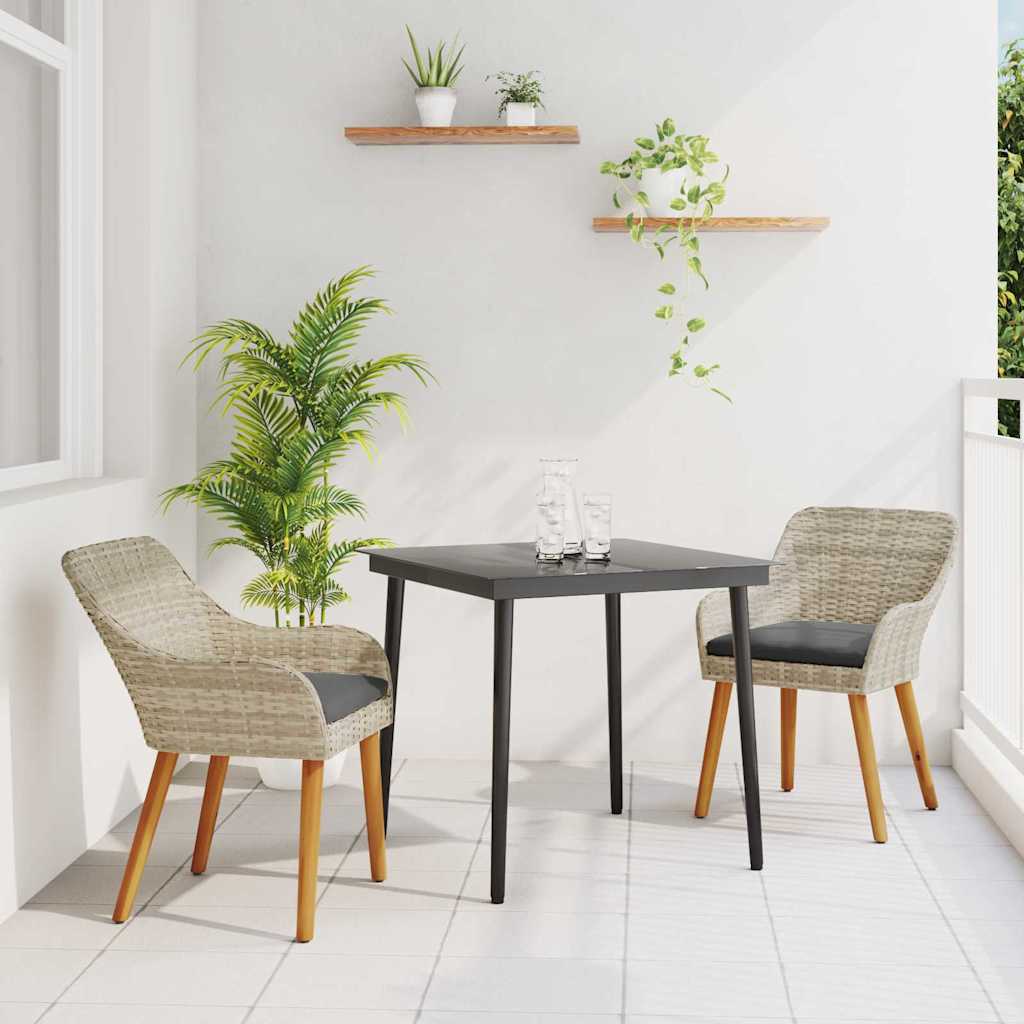 Ruokailuryhmä 3 pcs Vaaleanharmaa ja Musta 80 cm x 80 cm