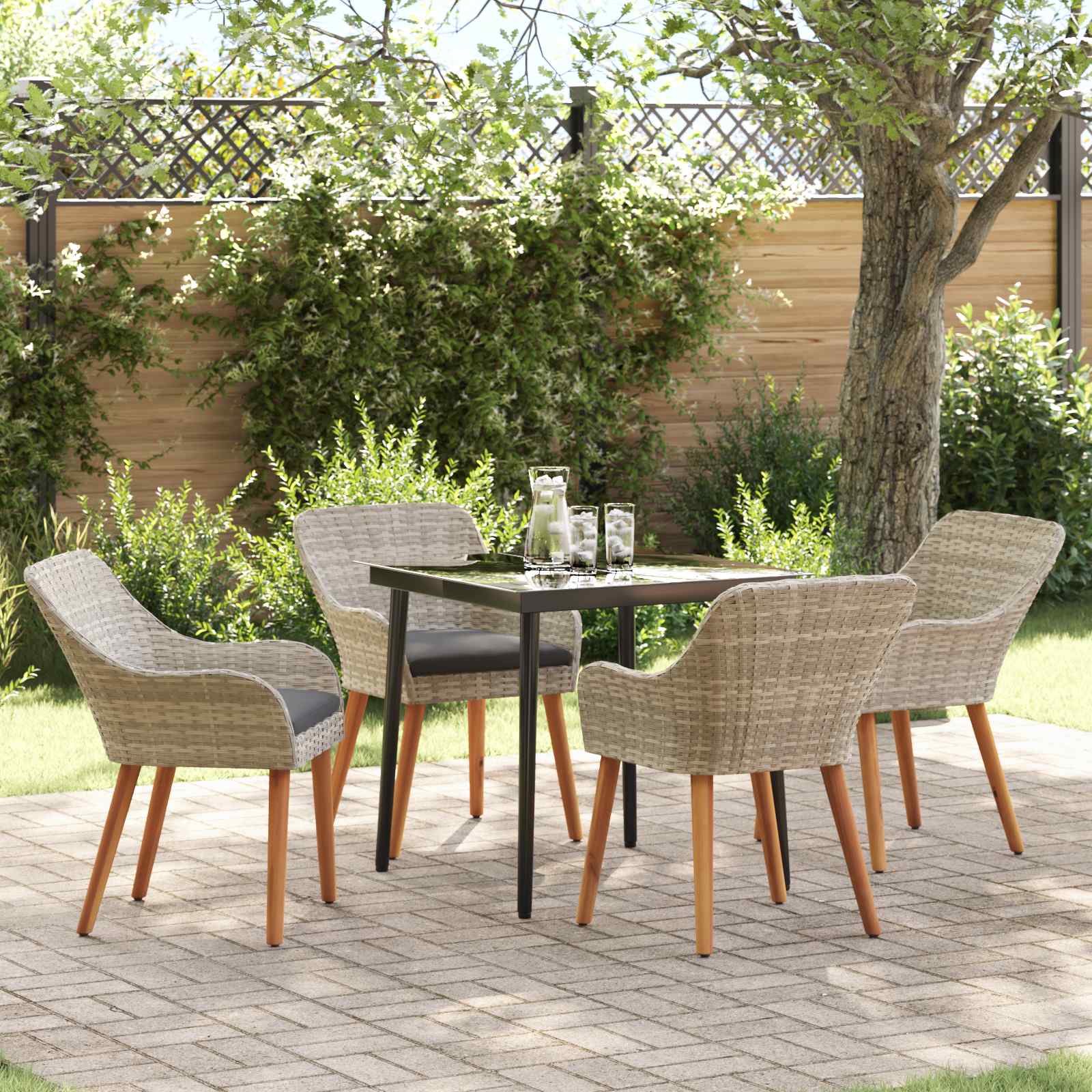 vidaXL Garten Essgruppe mit Kissen 5 pcs Hellgrau Poly-Rattan
