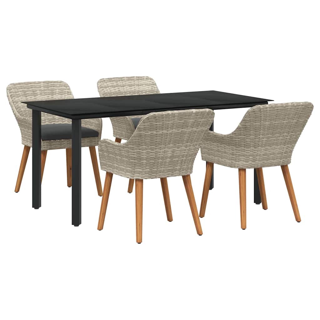 Ruokailuryhmä 5 pcs Vaaleanharmaa ja Musta 160 x 80 x 74 cm