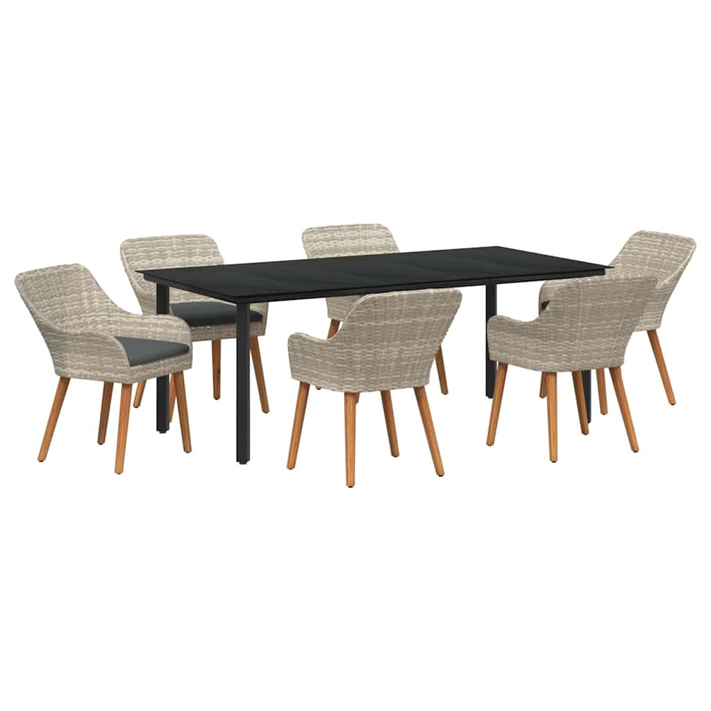 Ruokailuryhmä 7 pcs Vaaleanharmaa ja Musta 200x100x74 cm